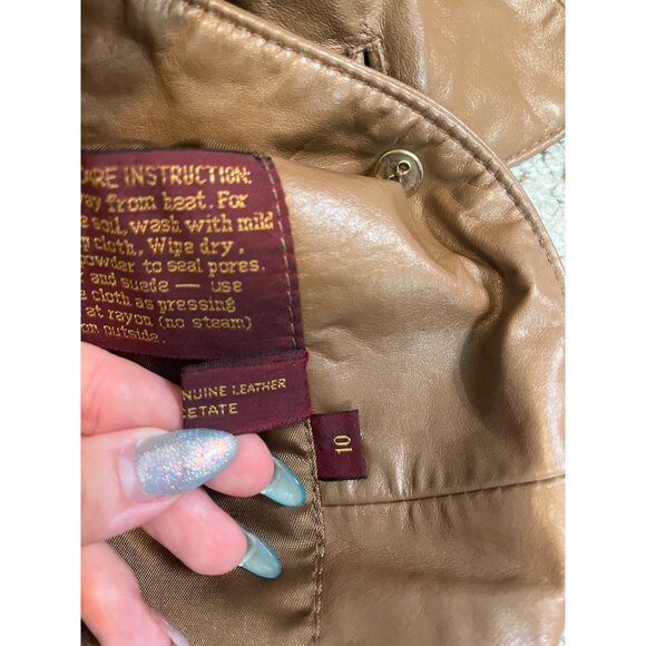 Vintage Etienne Aigner Genuine Leather Brown Blazer Jacket Accent Womens Size 10 - Picture 7 of 7